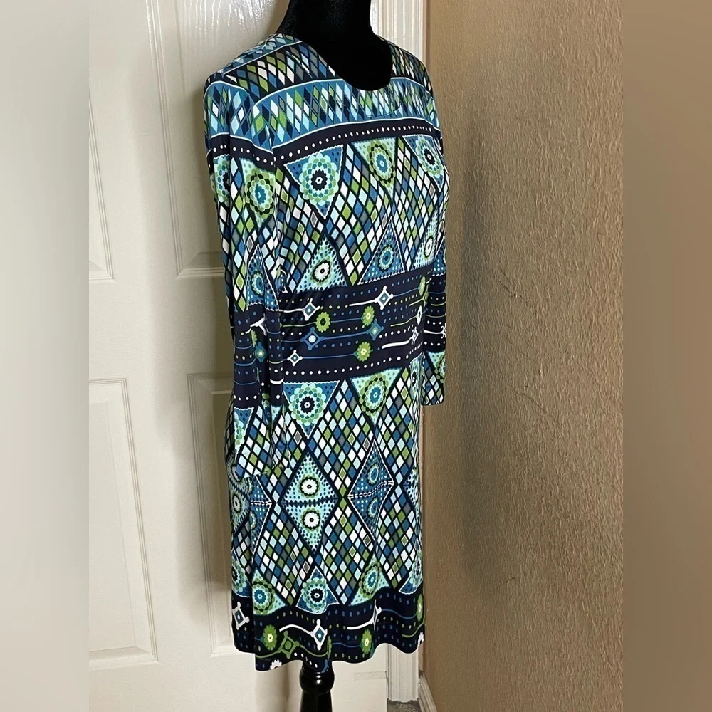 Tory Burch Dress Size 8 Claire Blue 100% Silk Stained Glass Mandala‌‌‌‌